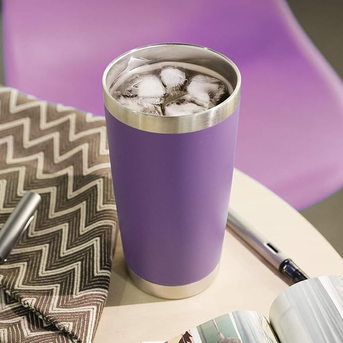 DOMICARE 20oz Stainless Steel Tumbler Bulk with Lid, Double Wall Vacuum Insulated Travel Mug, Powder Coated Coffee Cup, Powder Purple, 1 Pack