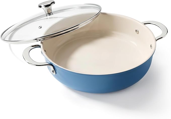 Redchef Stock Pot with Lid, Ceramic Soup Pot 4 Quart, Nonstick Stockpot Cooking Pot for Stews, Induction Braiser Rondeau Pot, Even Heating, Stay Cool Handle, Oven/Dishwasher Safe, PFAS Free (Blue)