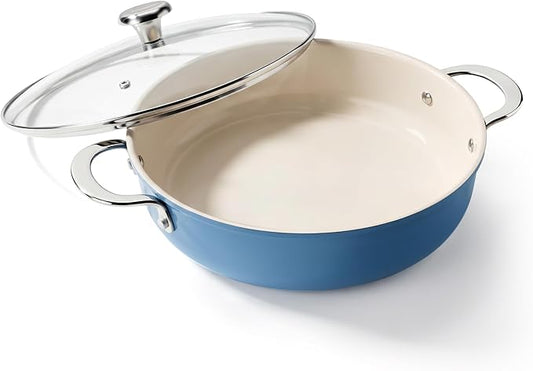 Redchef Stock Pot with Lid, Ceramic Soup Pot 4 Quart, Nonstick Stockpot Cooking Pot for Stews, Induction Braiser Rondeau Pot, Even Heating, Stay Cool Handle, Oven/Dishwasher Safe, PFAS Free (Blue)