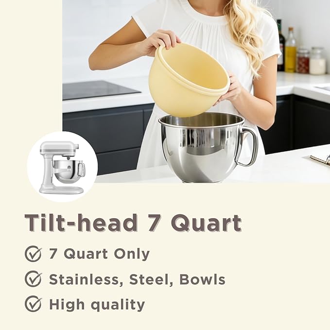 7 Qt 3-Pack Multicolor Silicone Liners with Vented Lids Compatible with KitchenAid Mixer, 2mm Extra-Thick Silicone Bowl Insert for Baking and Cooking, Mixer Parts & Accessories