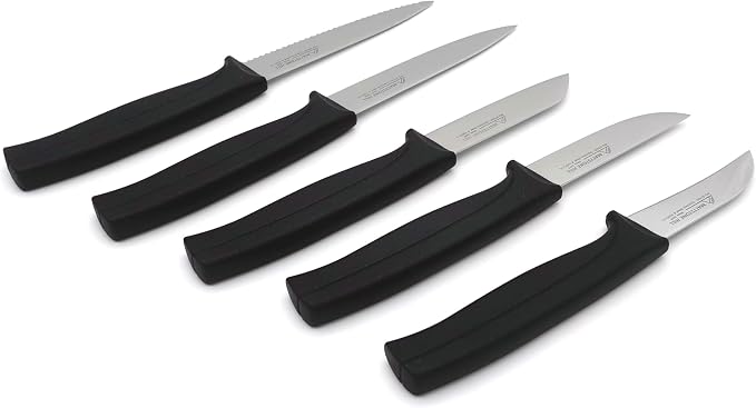 Paring Knife Set, MATTSTONE HILL Kitchen Knife Set - 4" Serrated Utility, 3" Fruit and Vegetable Knife, 2.5" Peeling Knife, Premium Stainless Steel, Semi Soft Handle, Black