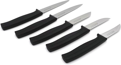Paring Knife Set, MATTSTONE HILL Kitchen Knife Set - 4" Serrated Utility, 3" Fruit and Vegetable Knife, 2.5" Peeling Knife, Premium Stainless Steel, Semi Soft Handle, Black