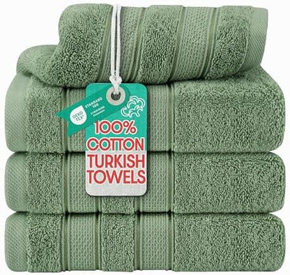 American Soft Linen Salem 100% Cotton Turkish 4 Piece Hand Towels for Bathroom, 600 GSM Soft Absorbent Quickdry Hand Face Towel Set, Sage Green