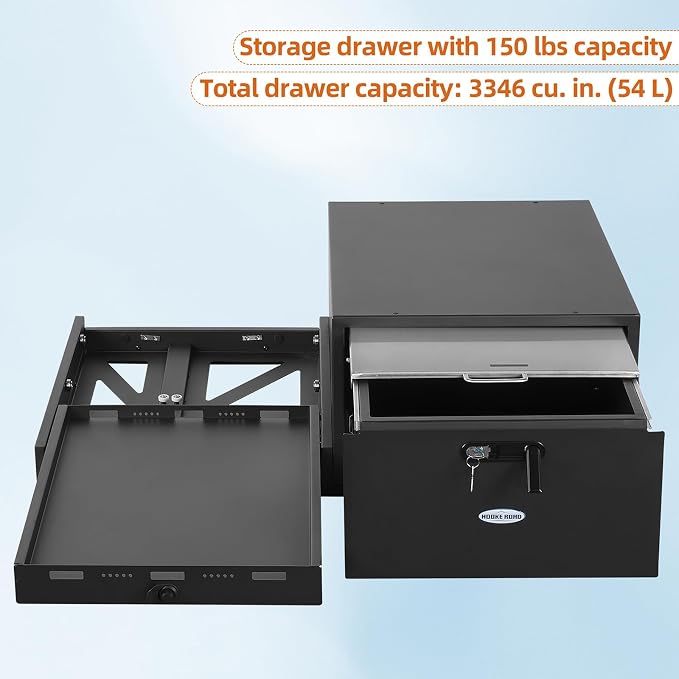 Hooke Road JK JL Bronco Trunk Storage Drawer & Fridge Slide Mount for 2007-2026 Jeep Wrangler JK JL 4-Door & 2021-2026 Ford Bronco 4-Door, Security Lock Toolbox Overland Camping Cargo Organizer