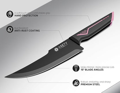 Knife Set - 15 PCS Kitchen Knife Set with Built-in Knife Sharpener Block - Stainless Steel Knife Block Set - Dishwasher Safe, Elegant Box for Her Women Wife, Fathers day, Pink
