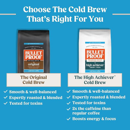 Bulletproof Original Cold Brew Coffee, Medium Roast Coarse Ground, Clean and Tested for Toxins, Smooth Artisan Coffee for Cold Brew Iced Coffee, 12 oz