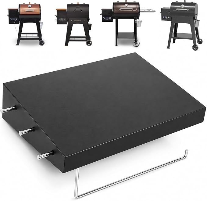 Utheer Grill Side Shelf for Pit Boss Lexington 540, Lexington 500 Onyx, PB440D2, PB440FB1 Wood Pellet Grills, Heavy Duty BBQ Prep Station with Paper Towel Holder & Tool Hooks