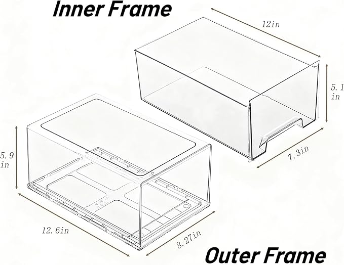 Clear Acrylic Stackable Storage Drawers, Plastic Refrigerator Organizer Bins with Handles for Undersink, Cabinet, Fridge, Closet, Pantry, Office, Bathroom, Kitchen(2 Pack)