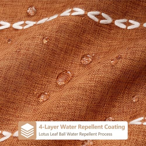 Seenus 72 x 76 inch Extra Long Boho Chic Shower Curtain Heavyweight with Tassels, Sunset Orange Linen Textured Fabric Farmhouse Shower Curtain, Elegant White Striped Bathroom Curtain Water Repellent