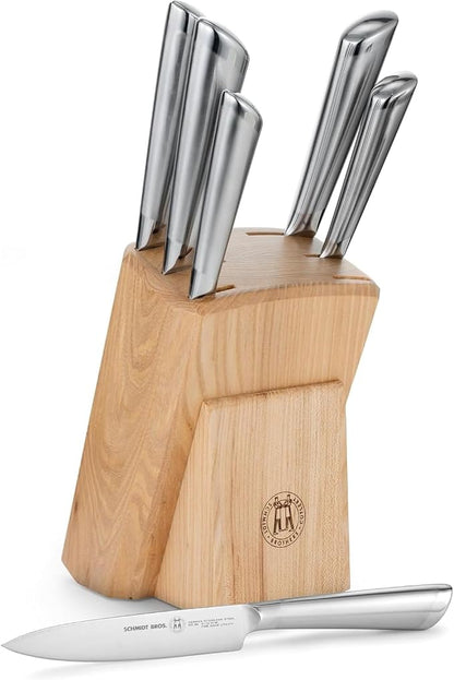 Schmidt Brothers - Atlas Series - 7-Piece Knife Set, High-Carbon Stainless Steel Cutlery with Natural Wood Knife Block