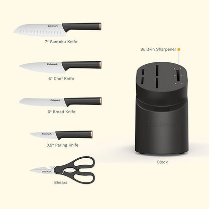 Artisan Elite Stainless Steel Cutlery 6 Piece Knife Block Set, Black