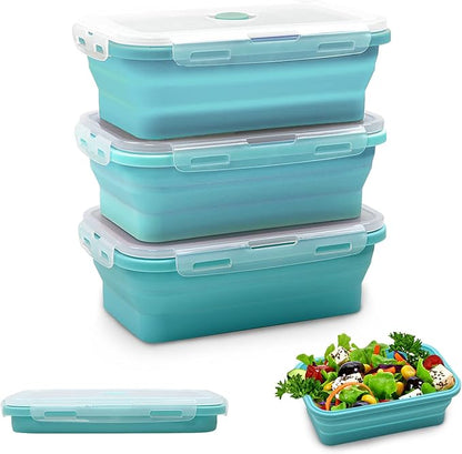 Alimat PluS 40.5oz Large Silicone Food Storage Containers, 3 Pack Set 1200ml Collapsible Food Storage Containers with Lids, Microwave, Freezer and Dishwasher Safe(Blue)