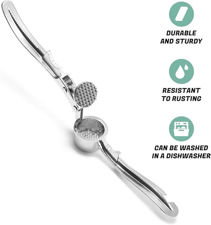 Heavy Duty Garlic Press and Mincer Set with Garlic Peeler, Rust Proof Dishwasher Safe Kitchen Tool - Easy Squeeze Ginger Crusher, Ergonomic Handle for Garlic and Nuts
