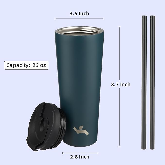Konokyo 26 OZ Insulated Tumbler with Lid and 2 Straws Stainless Steel Water Bottle Vacuum Travel Mug Coffee Cup,Navy blue