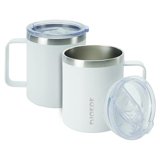 BJPKPK 2 pcs Insulated Coffee Mug, 14oz Insulated Tumbler with Lid, Stainless Steel Coffee Cups with Splash Proof Lid-White