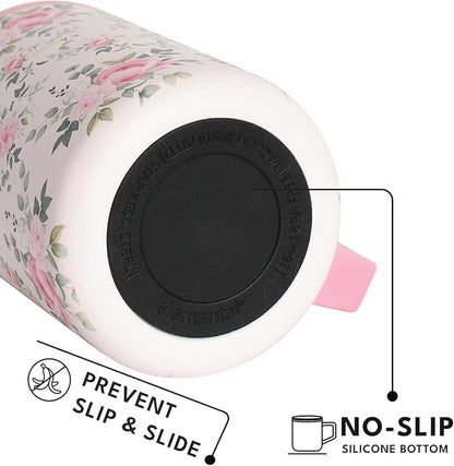 Elemental Insulated Coffee Mug - Triple-Wall Stainless Steel Summit Travel Cup for Hot and Cold Drinks - Thermal Coffee Mug with Lid and Handle for Camping, Office & Travel 16oz - Rose Garden