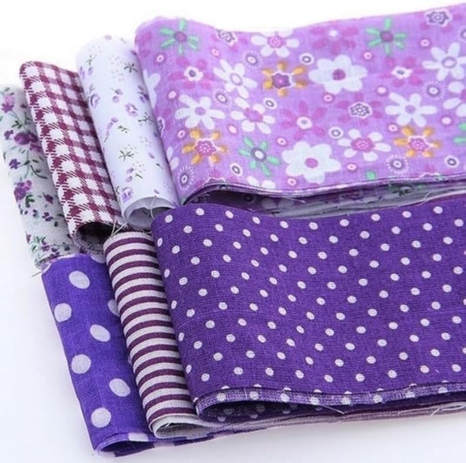 7Pcs Top Purple Cotton Craft Fabric Bundle Squares Patchwork DIY Sewing Scrapbooking Quilting Floral Dot Pattern Craft and Hobby Fabric, Arts, Crafts and Sewing 10" x 10" (25cm x 25cm)