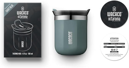 WACACO Octaroma Classico Vacuum Insulated Coffee Mug, Double-wall Stainless Steel Travel Tumbler With Drinking Lid, 6 fl oz (180ml), Cadet Blue