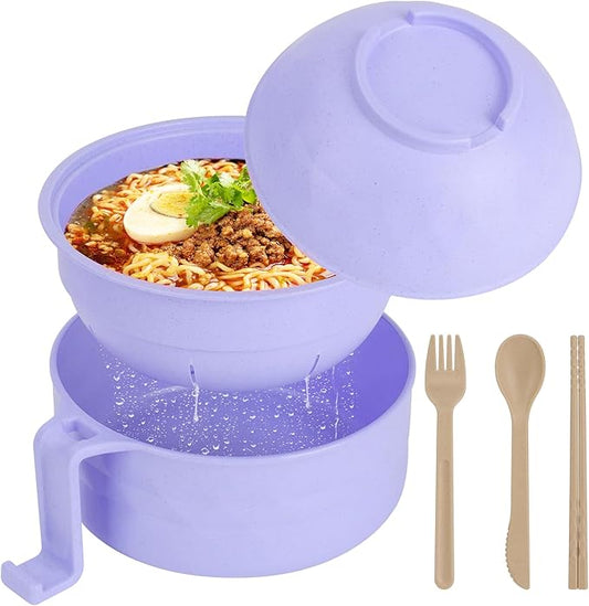 Ramen Bowl Set, Ramen Cooker 33 oz, Ramen Bowls with Chopsticks and Spoon, Microwave Pasta Cooker, Ramen Bowl Microwave Gift College Dorm Essentials for Girls Guys (Purple)
