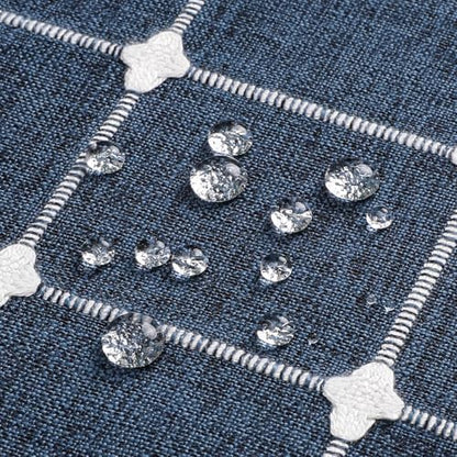 Boho Farmhouse Classic Plaid Linen Tassel Shower Curtain Navy Blue,72x78