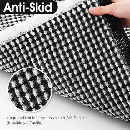 Upgraded Waffle Bath Mat, 32"x20" Black & White, Super Absorbent Non-Slip Quick Dry Bathroom Rugs with Tassels, Machine Washable Ultra Soft Boho Bath Rugs for Floor, Toilet Mats Boho Farmhouse Decor
