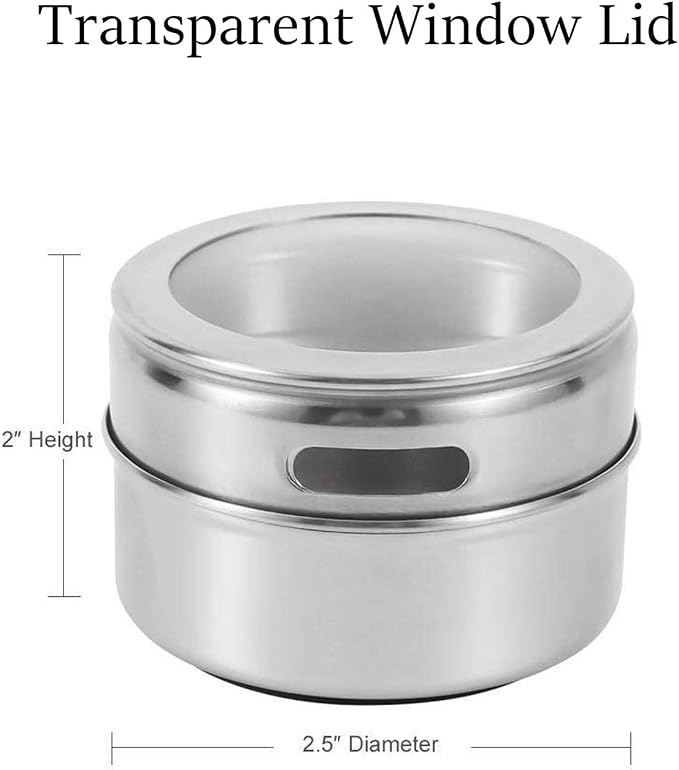 Magnetic Spice Jars,12 Pcs Stainless Steel Spice Tins with Lid and Small Holes for Sprinkle Rust Free Easy to Clean Includes 94 Labeling Stickers