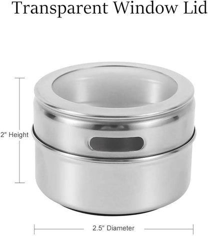 Magnetic Spice Jars,12 Pcs Stainless Steel Spice Tins with Lid and Small Holes for Sprinkle Rust Free Easy to Clean Includes 94 Labeling Stickers