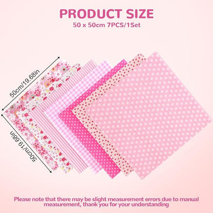 Ainiv 7pcs 100% Cotton Quilting Fabric Bundles, 19.68"x19.68" Fabric Bundles Squares, Floral Precut Squares Patchwork for Quilting, Sewing, DIY Crafts, Mask, Pink