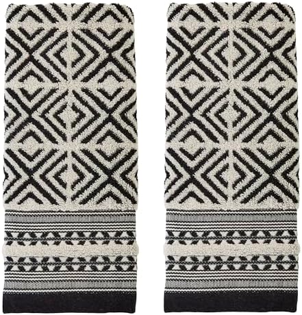 SKL Home Diamond Grid Hand Towel Set-2pc, Premium 100% Cotton, Black