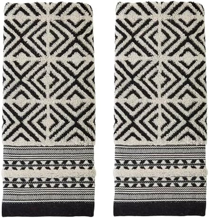 SKL Home Diamond Grid Hand Towel Set-2pc, Premium 100% Cotton, Black