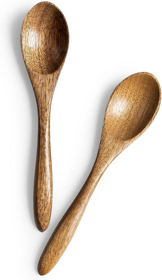 2 PCS Small Wooden Spoons, 5.8 Inch Honey Spoons for Tea, Acacia Wooden Honey Teaspoon for Coffee, Little Tiny Wood Spoons, Bamboo Table Spoon for stirring, Wooden Spoons for Utensils Set