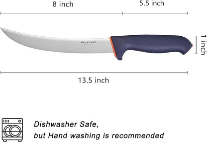 8 Inch Curved Breaking Knife for Meat Cutting - Non-Slip Softgrip Handle with Ultra Sharp Blade, Multi-Purpose Butcher Knife for Steak, Ribs, X50CrMoV15 Stainless Steel