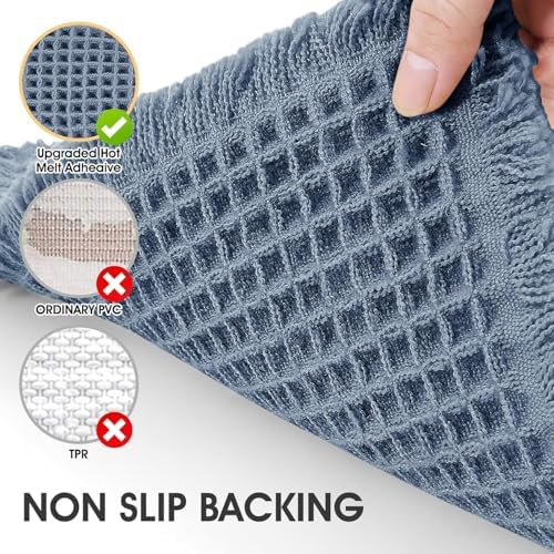 IM HOME Waffle Bath Mat Set 3 Piece Blue,Woven Modern Bath Rug Mats, Absorbent Non Slip Bath Floor Mat, Soft Washable Boho Bath Rugs with Tassels for Bathroom, Bedroom, Kitchen, Tub