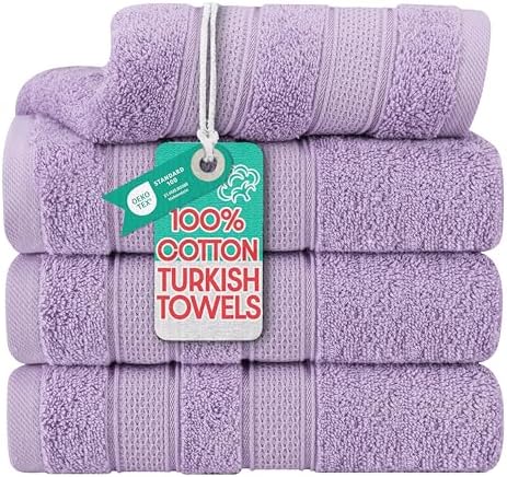 American Soft Linen Salem 100% Cotton Turkish 4 Piece Hand Towels for Bathroom, 600 GSM Soft Absorbent Quickdry Hand Face Towel Set, Lilac