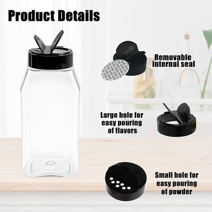 28 Pack 16 Oz Plastic Spice Jars Bottles Containers with Black Cap Empty Seasoning Bottles Large Clear Spice Shaker and Stickers for Storing Spice, Salt, Herbs