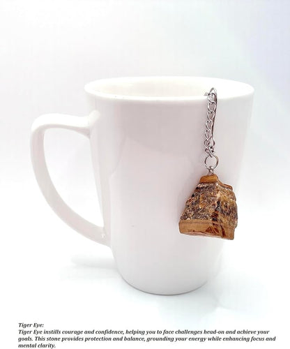 Crystal Tea Infuser, Raw Amethyst Rose Quartz Green Aventurine Tiger Eye Red Agate Tea Strainer, Tea Steeper Gemstone Gift for Tea Lovers, LuckLoves (Tiger Eye)