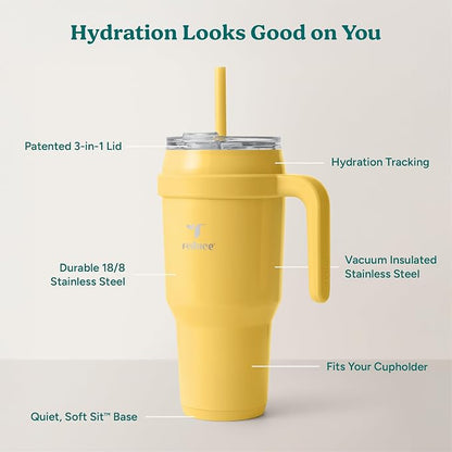REDUCE 40 oz Stainless Steel Tumbler with Handle - Dual-Wall Vacuum Insulated Travel Mug, Sweat-Proof Lid & Reusable Straw - Keeps Drinks Cold for 24 Hrs, Fits Cupholders, Dishwasher Safe - Pineapple
