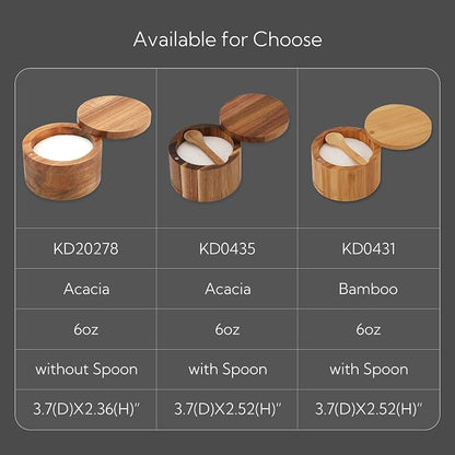 KITCHENDAO Acacia Wood Salt Cellar Bowl Box, Elegant Kitchen Holder Container with Swivel Magnetic Lid to Store Favorite Seasonings Pepper Spice or Bath, 6oz