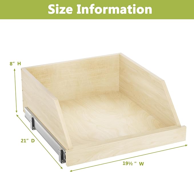 LOVMOR Pull Out Cabinet Organizer, Pull Out Drawers for Cabinets, Slide Out Wood Drawer Shelf, Beveled 8" High Pull Out Organizers for Kitchen Pantry, 19½" W×21" D