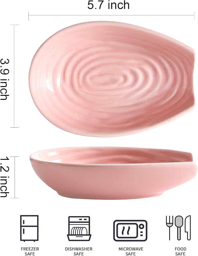 Hasense Spoon Rest for Kitchen Counter, Ceramic Cooking Spoon Holder for Stove Top, Porcelain Utensil Rest for Spatula, Ladle, Tong and Spoon, Heat-Resistant and Dishwasher Safe, Pink