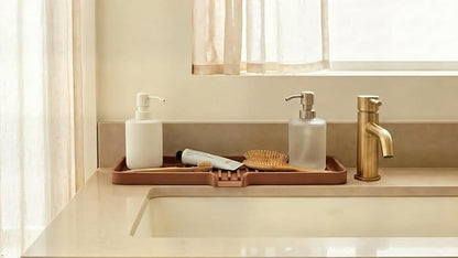 Silicone Soap Dish Tray and Sponge Holder with Drain Chute, Rectangular, Kitchen and Bathroom Sink Organizer (Light Grey, 12"x4")