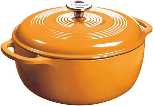 Lodge Essential Enamel Cast Iron Dutch Oven with Lid 7.5 Quart - Oven-Safe Enamel Cookware up to 500° F - Heat-Retaining Braising & Roasting Pot - Non-Toxic Cookware - Apricot