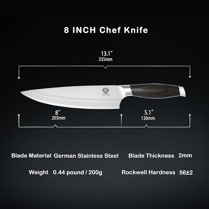 WILDMOK Chef Knife 8 Inch, German Steel Kitchen Knives Chef's Knives with Pakka Wood Handle, Gift Box