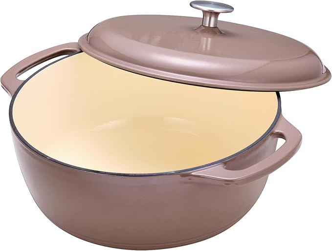 Amazon Basics Cast Iron Dutch Oven Pot with Lid, Enameled, Dual Handles, Heavy-Duty, Medium, 6-Quart, Clay