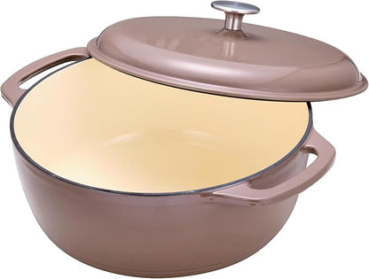 Amazon Basics Cast Iron Dutch Oven Pot with Lid, Enameled, Dual Handles, Heavy-Duty, Medium, 6-Quart, Clay