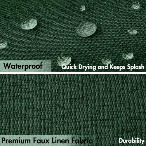 MIULEE Linen Fabric Shower Curtain Dark Green W72*L72 12 Metal Hooks