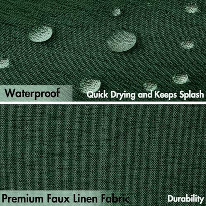 MIULEE Linen Fabric Shower Curtain Dark Green W72*L72 12 Metal Hooks