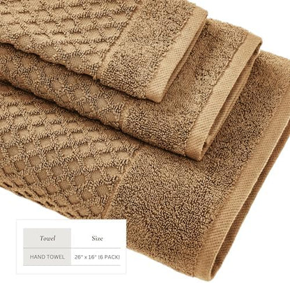 Great Bay Home Hand Towels - 100% Cotton 6 Pack 26x16 Hand Towel Set - Absorbent, Durable, Quick-Dry Towels for Bathroom (Mocha)