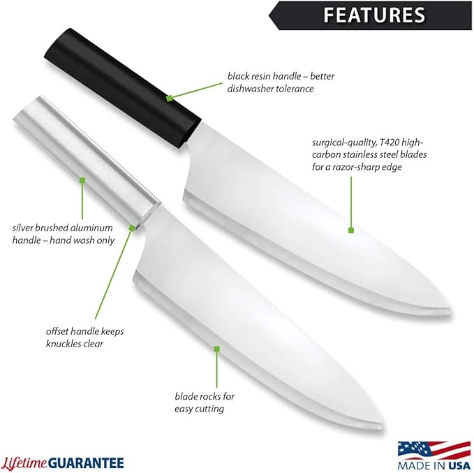 Rada Cutlery French Chef Knife (W231), 8.5" Stainless Steel Blade, Black Handle, Pack of 2