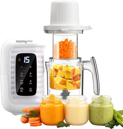 MOMYEASY Baby Food Maker, Multifunction Processor Chopper Grinder, Baby Food Steamer and Puree Blender in-One, with Bottle Warmer, Auto Cooking & Grinding with Touch Control Panel